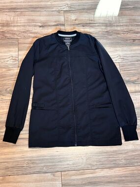 Cherokee Black Zip Front Scrub Jacket